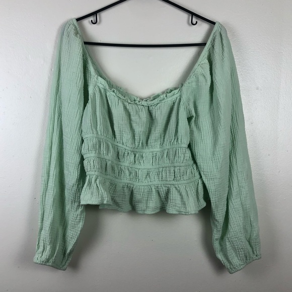 Wild Fable Mint Green Off the Shoulder Top with Puff Sleeves - Picture 3 of 4